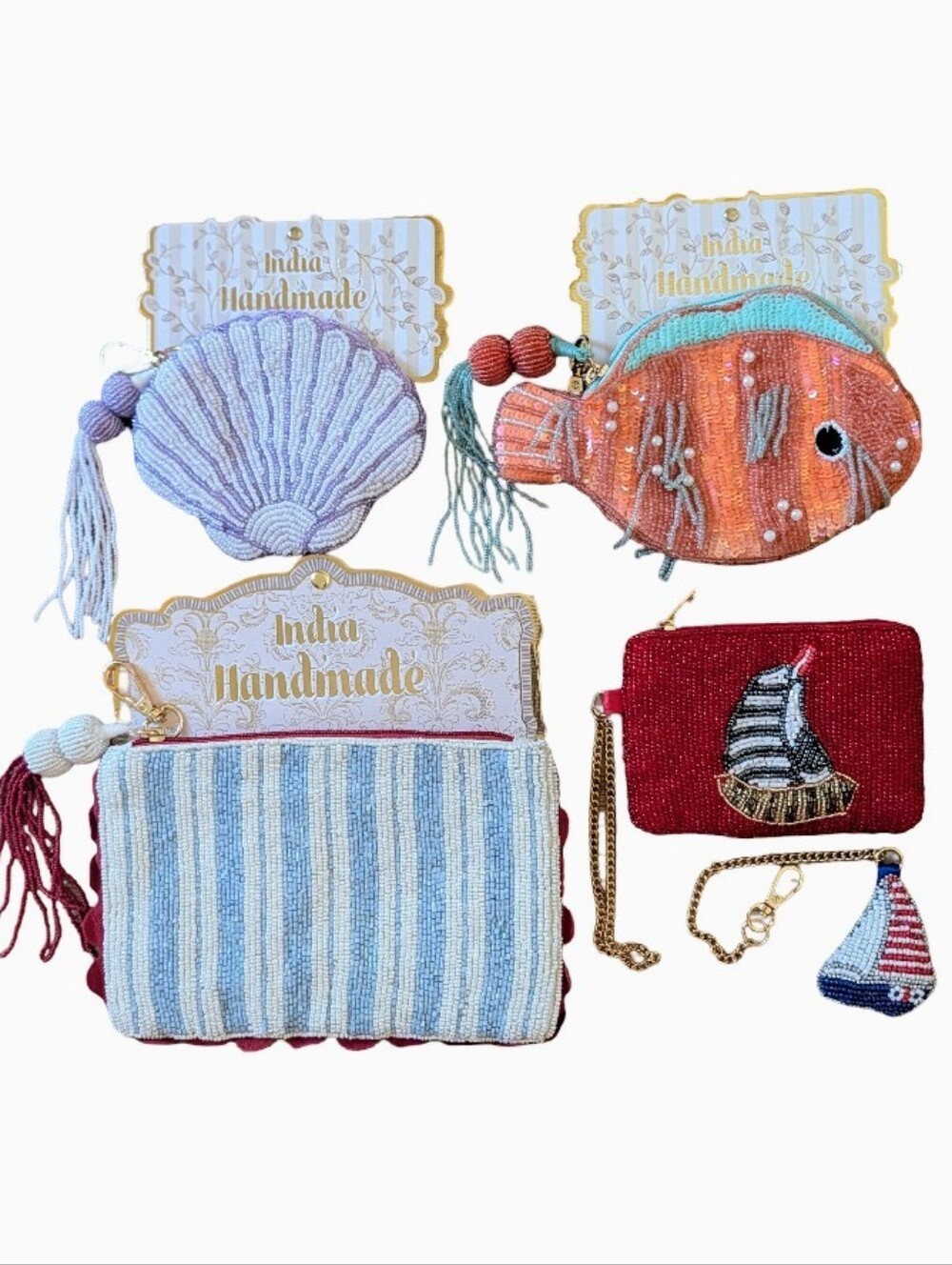 RESERVED***Wandering Moon Hand-Beaded Zipper Bags Lot; 4 Bags & 1 Charm